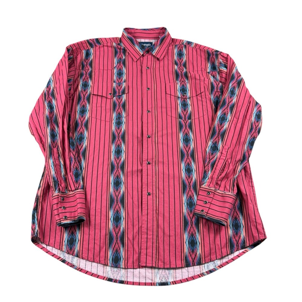 Wrangler Western Cowboy Red Blue Native AOP Mens L/S Pearl Snap XL